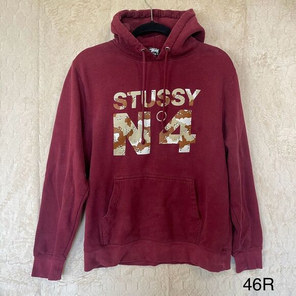Stussy‎ No. 4 Pullover Hoodie Y2K Burgundy Sz M Made In USA Please Read - Picture 1 of 14